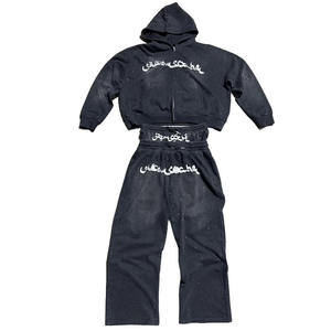 Conjunto de Sudadera con Capucha y Pantalones Deportivos Unisex de Felpa 100% Algodón de 420 g/m² con Doble Cintura y Pedrería Personalizada - Product Image 1