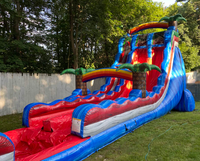 Toboggan aquatique gonflable commercial 18FT 20FT à double piste avec piscine pour fêtes d'enfants, en PVC, garantie 3 ans, capacité 500 personnes