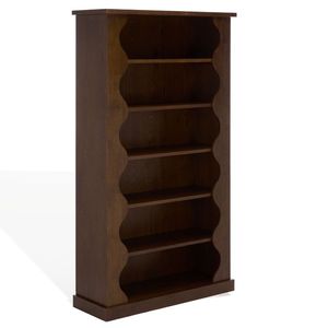 Wave Edge Teak Wood Bookcase Multi Layer Open 6 Tier Bookshelf Large <b>Storage</b> <b>Cabinet</b> with Flat Base - Product Image 2