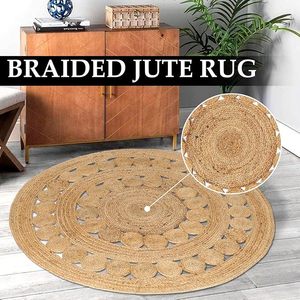 Alfombras de Yute Trenzadas de Diseño para Decoración del Hogar, con Patrón Floral, Accesorios para el Suelo del Pasillo, Juego de Alfombras para la Entrada - Product Image 4