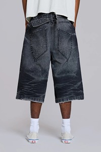 Jean short en jean vintage pour homme, 100 % coton, taille mi-haute, longueur genou, séchage rapide, écologique, style urbain, très tendance et très demandé - Product Image 2