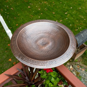 Hammered Metal <b>Deck</b> Mounted Bird Bath Bowl Weather Resistant Outdoor Bird Water Feeder For Garden Patio Railing Decor - Product Image 1
