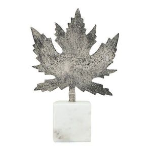Best Seller <b>Silver</b> Aluminum Tropical Leaf Sculpture White Marble Base Decorative Luxury <b>Table</b> Accent - Product Image 6