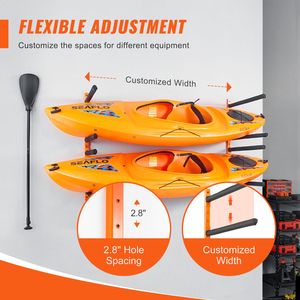 Moderno Porta Kayak da Parete a 4 Posti, Supporti Regolabili per Canoe e Paddle Board, Ganci per Stoccaggio Kayak a Muro - Product Image 3