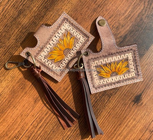 Nouvel arrivage d'étuis porte-cartes ATM en cuir véritable fleuri élégant et mignon petit porte-cartes à pompons de la mode occidentale avec porte-clés - Product Image 4