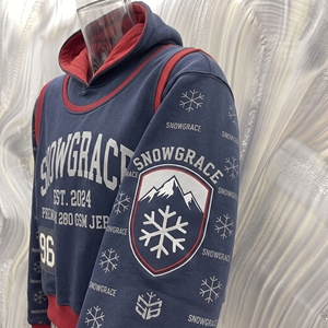เสื้อสเวตเชิ้ตมีฮู้ดสโนว์เกรซสำหรับผู้ชาย สีกรมท่า แต่งขอบสีแดง พิมพ์ลายโลโก้ 96 ผ้าเจอร์ซีย์ ทรงสปอร์ตสำหรับฤดูหนาว ทรงปกติ - Product Image 6