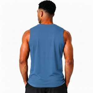Débardeur bleu sans manches pour homme, col rond, uni, séchage rapide, respirant, 100 % polyester, style décontracté urbain - Product Image 2