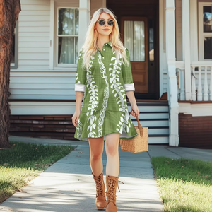 Vestido Camisero Hawaiano Personalizado con Diseño de Puakenikeni, Manga Larga, para Mujer, Estilo Casual para Vacaciones - Product Image 6