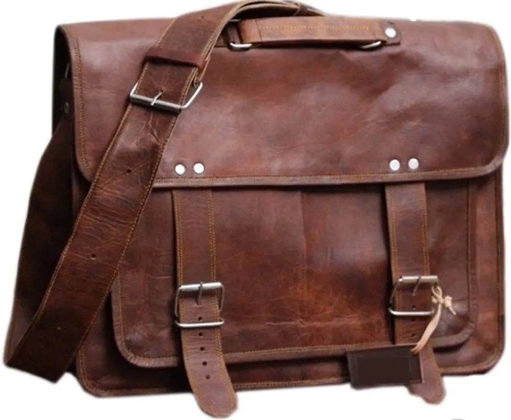 ¿18 pulgadas Vintage hecho a mano bolso de mensajero de cuero para portátil maletín-hecho en la India?