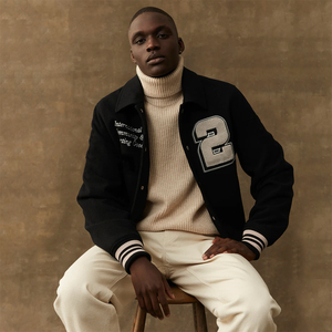 Vestes de baseball personnalisées en laine avec logo personnalisé, broderie personnalisée, manches en cuir vintage, vestes varsity noires pour hommes - Product Image 4