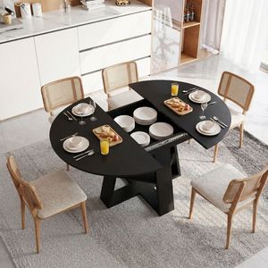 Tavolo da Pranzo Ovale Moderno per Cucina, 110-150 cm, Base in Legno Estensibile con Pannelli Rimovibili, Salvaspazio per 4-8 Persone - Product Image 6