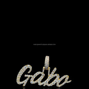 Joyería de Hip Hop, cepillo personalizado, letra cursiva, chapado en oro, nombre, COLLAR COLGANTE, cadena de diamante personalizada - Product Image 3