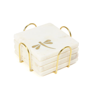 High Demand with Eco friendly <b>White</b> Marble Tea <b>Coaster</b> 4in. With Set of 4 With Holder For Home and Kitchen - Product Image 3