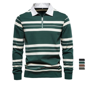 เสื้อโปโลแขนยาวลายทาง – เสื้อผ้าลำลองระบายอากาศได้ดี – รับผลิตโลโก้ตามสั่ง (OEM) - Product Image 2