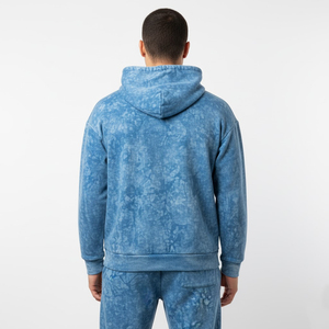 Conjunto de Sudadera con Capucha y Pantalones Jogger para Hombre, Lavado Ácido, Azul Sólido, Teñido por Inmersión, Casual, Largo, 100% Algodón, Transpirable, Ropa de Invierno - Product Image 2