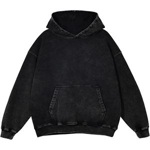 Sudadera con capucha de hombre lavada con ácido desteñida al sol pesada bordada personalizada nueva sudadera recortada con diamantes de imitación para invierno - Product Image 1