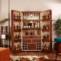 Meuble Bar en Cuir Moderne, Buffet Rangement Marron, Armoire de Bar 2 Portes, Mobilier de Salon de Luxe Fait Main