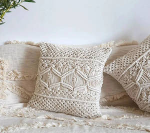 Embroidery Boho <b>Throw</b> Macrame Cushion <b>Cover</b> Handmade Square Pillow <b>Cover</b> for Home Décor 16x16 Inch - Product Image 5