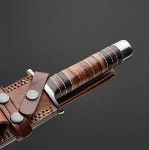 Couteau de chasse en acier au carbone avec manche en bois et étui en cuir, lame droite, couverts d'extérieur - Product Image 4