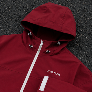 Red Zipper Nylon Windbreaker <b>Set</b> With Hood Custom Wholesale Factory Supplier USA Casual Fall Layering Jacket Pants Urban Outfit - Product Image 2