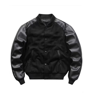 Chaqueta de Béisbol Negra para Otoño e Invierno, Ropa Exterior Informal Bordada de Talla Grande con Mangas de PU - Product Image 1