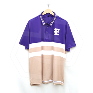 Camiseta Polo a Rayas Beige y Morado para Hombre, Manga Corta, Logotipo Personalizado, Transpirable, Tejido de Poliéster, Ropa Casual Deportiva, Venta al Por Mayor - Product Image 1