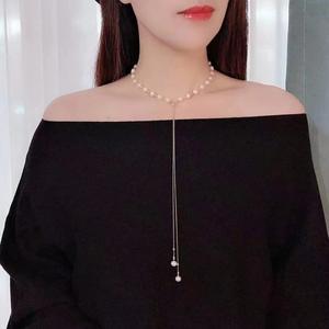 สร้อยคอไข่มุกน้ำจืด 8-9 มม. สไตล์แฟชั่นผู้หญิง พร้อมพู่ปรับได้สองระดับ แหล่งผลิตจากผู้ผลิตเครื่องประดับ - Product Image 3