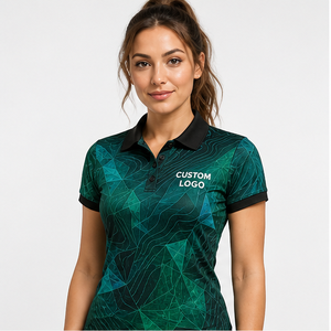 Polo Personalizado para Mujer, Color Verde Esmeralda, Diseño Abstracto de Polígono, Secado Rápido, Transpirable, Manga Corta, Uniforme de Golf, WPS-0843 - Product Image 1