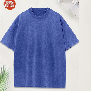Camiseta personalizada de Hip Hop de 100% algodón con lavado ácido largo sólido de peso pesado para hombre, Camiseta de punto de manga corta con hombros caídos - Product Image 5