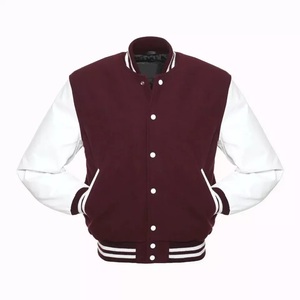 Wholesale Men's Custom Real <b>Leather</b> Varsity <b>Jacket</b> with Stand Collar New Design College <b>Jacket</b> Embroidered Logo Letterman <b>Jacket</b> - Product Image 2