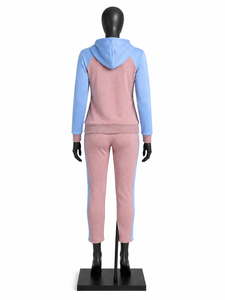 Ensemble de survêtement rose et bleu pour femme : veste zippée et pantalon de jogging – Tenue décontractée, sportive et d'entraînement - Product Image 2