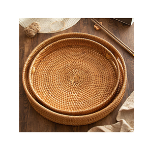 Bandeja Redonda de Ratán Tejido de Lujo, 2 Piezas, Diferentes Formas, para Sala de Estar, Decoración de Escritorio, Producto de Alta Calidad y Superventas - Product Image 4