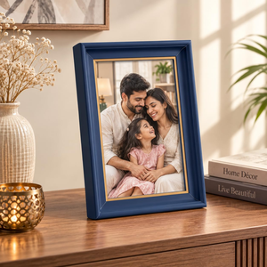 Marco de Fotos Azul de Lujo con Borde Interior Dorado, Elegante Marco Rectangular para Fotos Familiares, Retratos, Bodas - Product Image 5