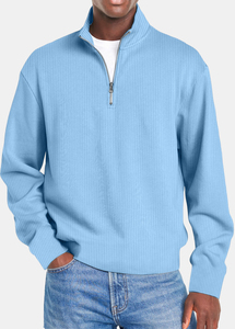Winter Custom <b>Mens</b> New Solid Color Stand Collar Knit Pullover Sweater <b>Long</b> Sleeve <b>Men's</b> Half Zip Sweater - Product Image 2