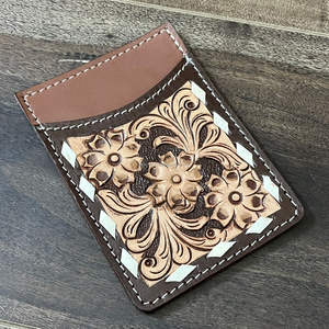 Tarjetero de Cuero Vacuno con Diseño Floral Personalizado, Hecho a Mano, de Lujo, MOQ Bajo, Cartera Delgada, Fundas para Tarjetas de Crédito, RTS - Product Image 4