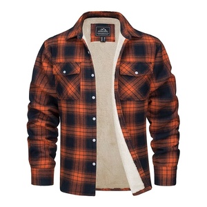 Veste unisexe en toile et polaire à carreaux, style chemise, avec fermeture éclair, col montant, décontractée, en coton épais et chaud, pour l'hiver, vêtement de travail, style Sherpa - Product Image 2