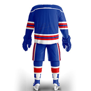 Ensemble de maillot de hockey sur glace pour homme, bleu, rouge, blanc, rayé, manches longues, polyester respirant, coupe régulière, vêtements d'hiver pour adulte - Product Image 6