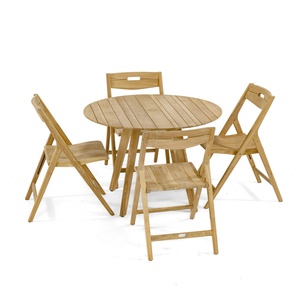 <b>Round</b> Teak Outdoor Dining <b>Table</b> Solid Wood <b>Patio</b> Garden <b>Table</b> 4 Seater - Product Image 3