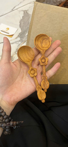Padauk Spoon With Flower and Leaves Handcarving Handle - Wooden Serving Spoon - Food Decor - Wooden Spoon Crafts - Product Image 1