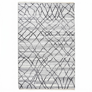 Tapis en laine gris ivoire DECORDEC, tufté à la main, antidérapant, écologique, design moderne, lignes abstraites entrecroisées, poils épais pour salon - Product Image 1