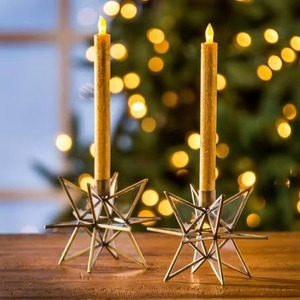 Juego de Velas con Acabado Dorado, Portavelas de Aluminio/Hierro, sin Llama, Impermeables, de Larga Duración, sin Aroma, Decoración Navideña para el Hogar, 1 Mecha - Product Image 1