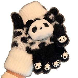 Vente chaude : Gants thermiques unisexes en laine acrylique tricotée, longueur poignet, motif panda mignon, compatibles écran tactile, pour adultes et enfants, sport et cyclisme - Product Image 1