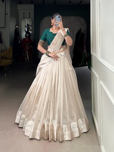 Designer Viscose Border Poly Tasar <b>Silk</b> Lehenga With Beads Work Banglory <b>Blouse</b> And Poly Tasar <b>Silk</b> Dupatta Set - Product Image 3