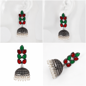 Indian Jhumka Oxidized <b>Silver</b> Multi Color Gemstone <b>Dangle</b> <b>Earrings</b> for Women Wholesale Supplier - Product Image 5