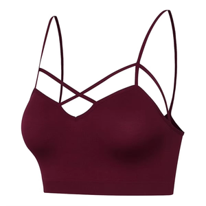 Custom Women Sports Bra Maroon Strappy Crop Top Cross Strap Fitness Yoga Gym Activewear OEM ODM Wholesale Manufacturer - Product Image 3