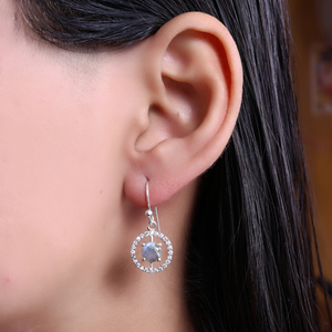 Hermosos Pendientes de Halo de Diamantes de Labradorita, Pendientes Colgantes de Plata de Ley 925 para Mujeres y Niñas, para Usar en Bodas y Fiestas - Product Image 1
