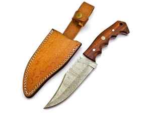 Couteau de chasse artisanal en acier Damas avec manche en bois et mosaïque, lame fixe à pointe tombante, couteau de survie EDC - Product Image 1