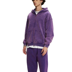 Conjunto de Sudadera con Capucha y Pantalones Anchos de Algodón 100% Personalizados para Hombre, Estilo Urbano, con Cremallera y Lavado Ácido, con Pedrería - Product Image 3