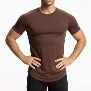 Camiseta de cuello redondo lisa de algodón elástico para hombre, directo de fábrica, para gimnasio y entrenamiento. - Product Image 6