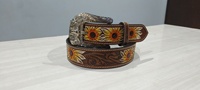 Ceinture en cuir tressé floral vintage faite à la main, style western cowboy, motif tournesol en relief, en cuir de vachette véritable avec boucle gravée pour homme